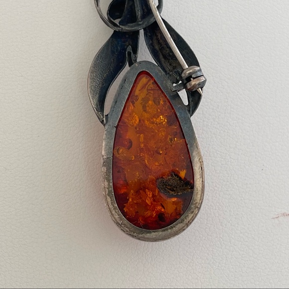 Vintage Sterling silver 925 Baltic Amber necklace pendant pin earrings brooch - Picture 15 of 16